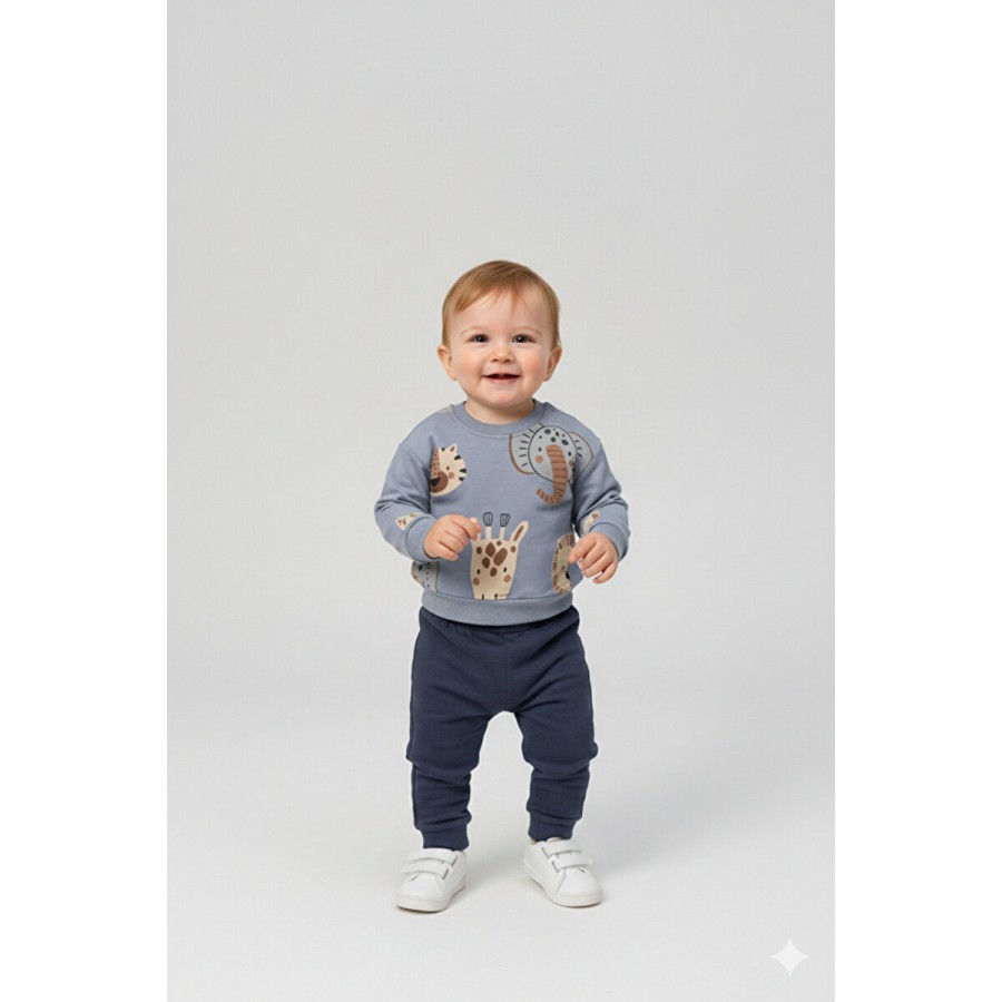 Vovido Kids %100 Pamuklu Erkek Bebek Takımı - Manşetli Alt Üst 2'li Set