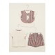 %100 Pamuklu Çizgili Dokumalı Kız Bebek 2'li Takım - 6-18 Ay