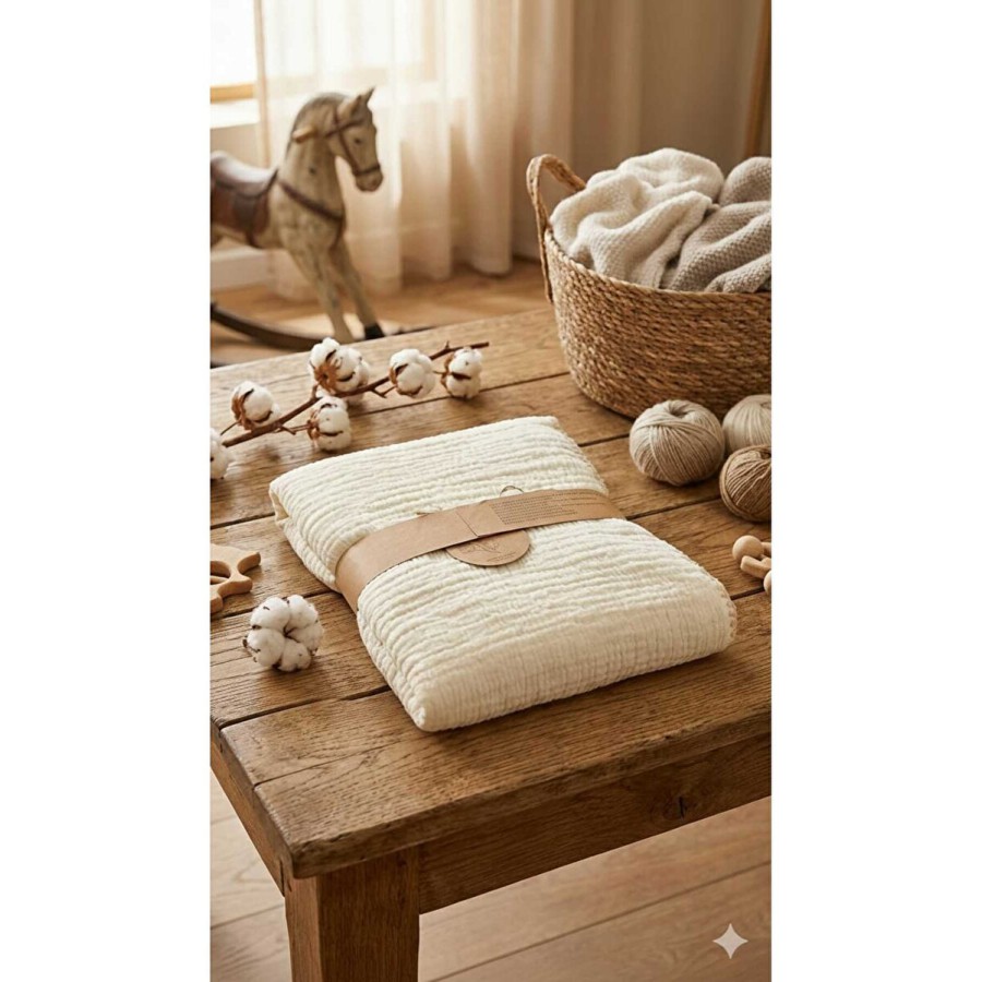 Organik Pamuk Müslin Bebek Battaniyesi - Çoban Dikişli 80x90 cm Bebek Battaniyesi