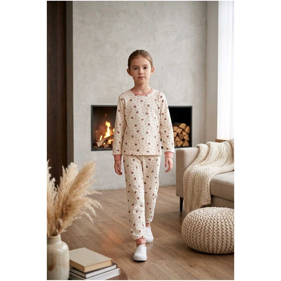%100 Pamuk Uğur Böceği Baskılı Kız Çocuk Pijama Takımı 10-12 Yaş