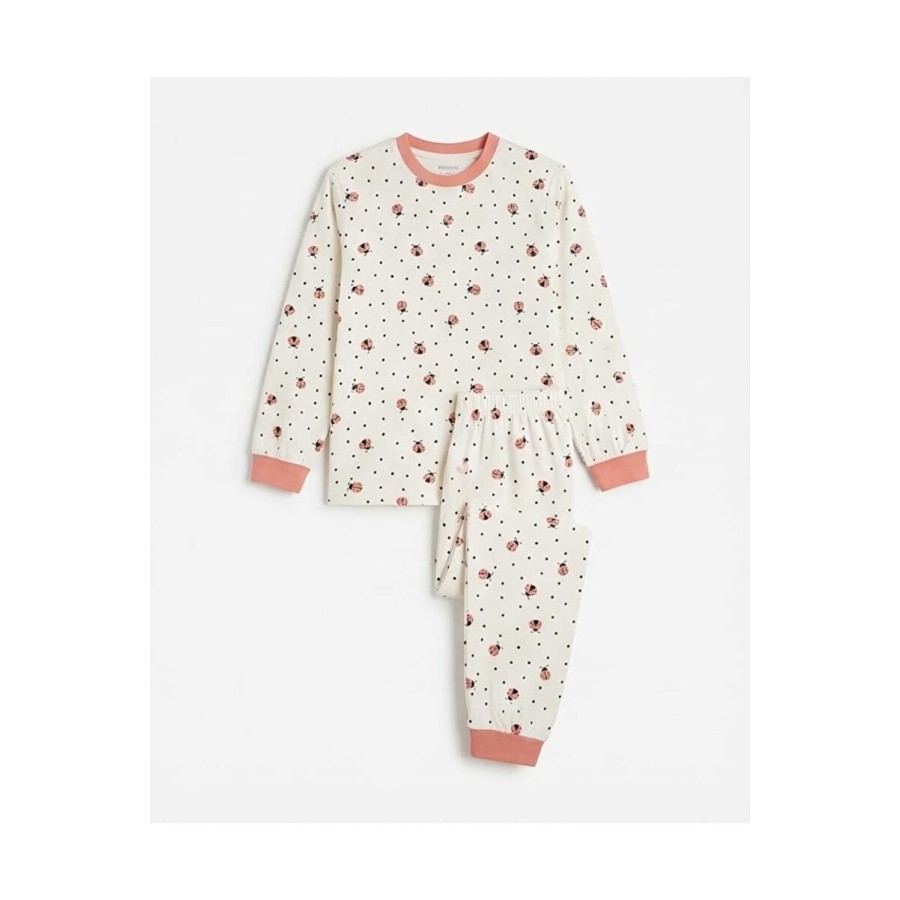 %100 Pamuk Uğur Böceği Baskılı Kız Çocuk Pijama Takımı 10-12 Yaş